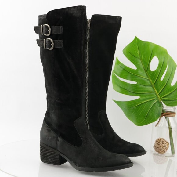 Born Womens Basil Riding Boot Size 8.5 M Tall Black Suede Block Heel Buckles - Picture 15 of 16